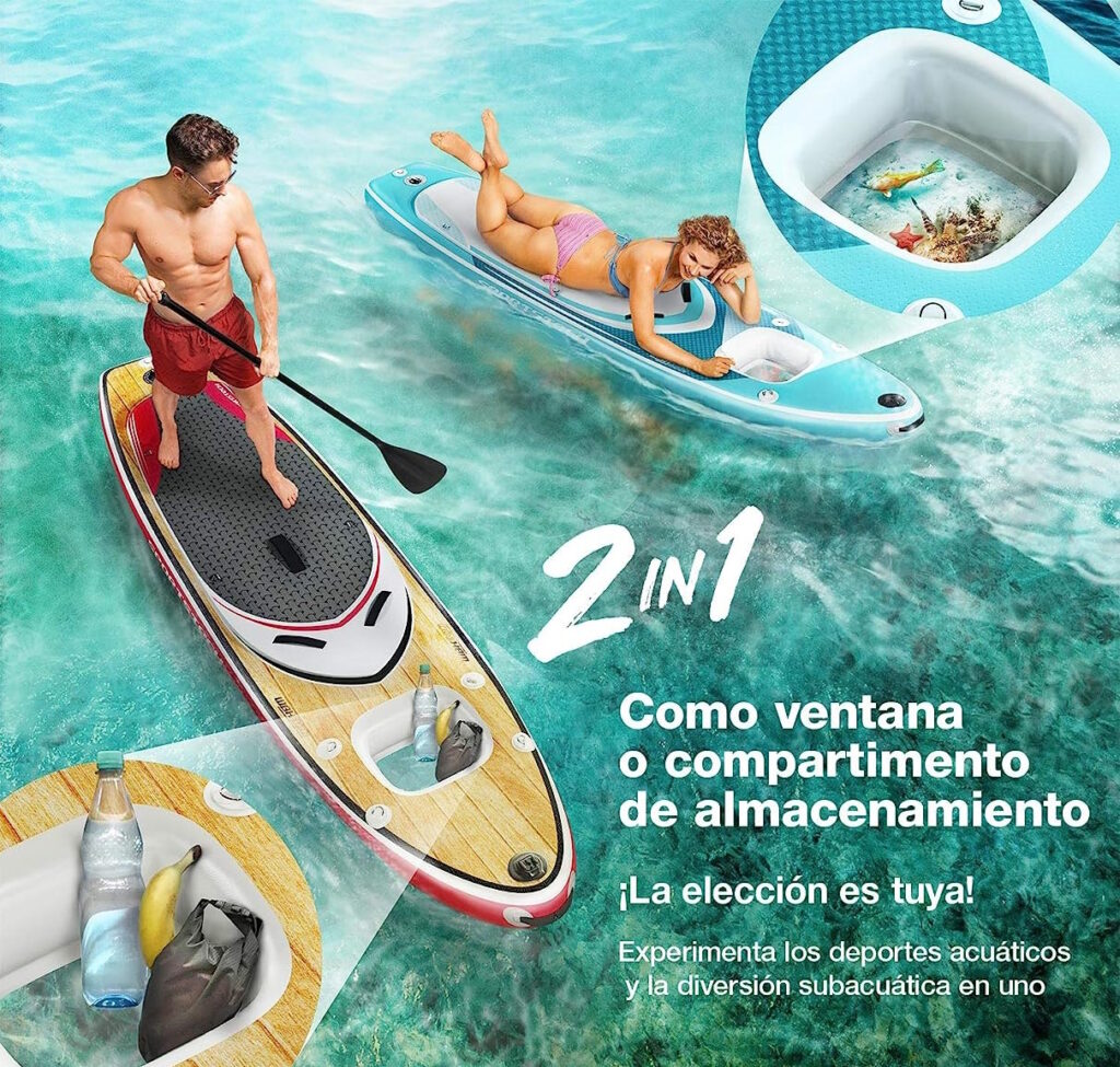 Tabla de paddle surf con ventana transparente